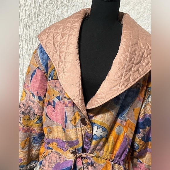 VINTAGE ART TO WEAR SILK HOODED WOMENS MAUVE, BLUE JACKET, SIZE L - Picture 9 of 12